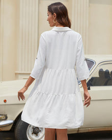 Léa Women's Shirt Dress – Summer Button-Down A-Line Dress with Ruffles and 3/4 Sleeves