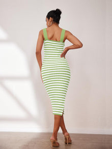 Emma Midi Dress for Women – Fitted Ribbed Knit Dress with Square Neck and Side Slit, Chic Summer Style