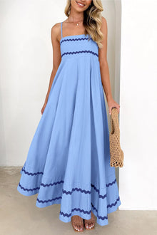 Luan Maxi Dress for Women Summer – Long Dress with Thin Straps, Square Neck, Ruffles & Flowing Cut