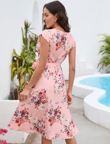 Sofia Floral Dress for Women – Elegant Summer Petal Sleeve Wrap Dress