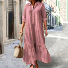 Élina Long Cotton and Linen Dress for Women – Loose Shirt Dress with Asymmetric Hem