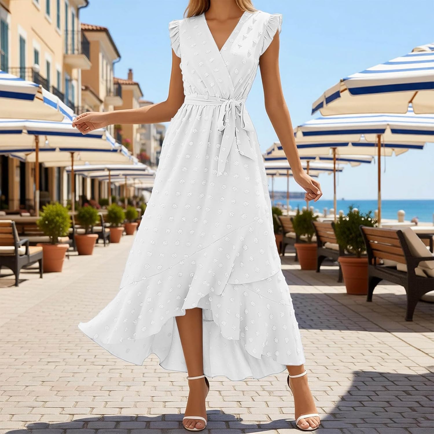 Bohemian Moon Dress for Women – Long Flowing Dress with V-Neck and Ruffled Sleeves