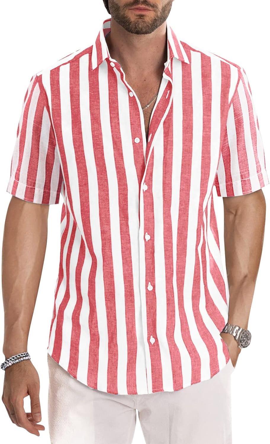 Julien Men's Shirt – Striped Short Sleeve Shirt, Casual Chic Summer Style