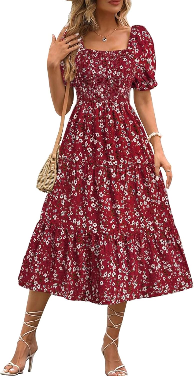 Angeli Women's Floral Dress – Puff Sleeves, Tied Waist, Chic Mini Summer Cut