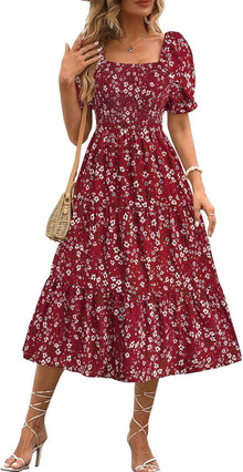 Angeli Women's Floral Dress – Puff Sleeves, Tied Waist, Chic Mini Summer Cut