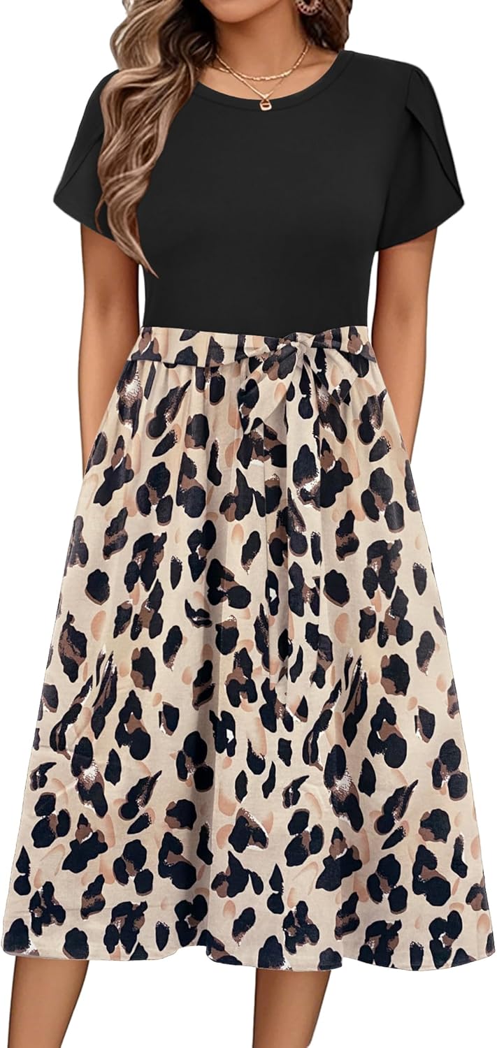 Julianna Midi Dress for Women – Floral A-Line Dress with High Waist & Pockets Summer