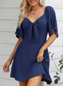 Chloé Women's Dress – Elegant Summer Mini Dress with V-Neck, Bow, High Waist, and Ruffles
