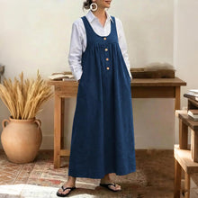 Clémence Long Denim Overalls Dress – Vintage Pinafore Dress with Adjustable Straps