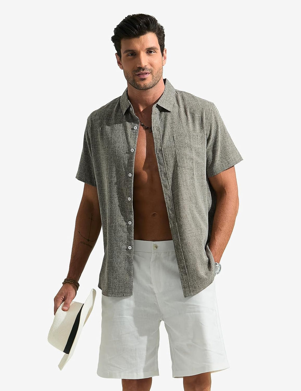 Léo Men's Shirt – Short Sleeve Linen Shirt, Breathable & Casual Summer Style