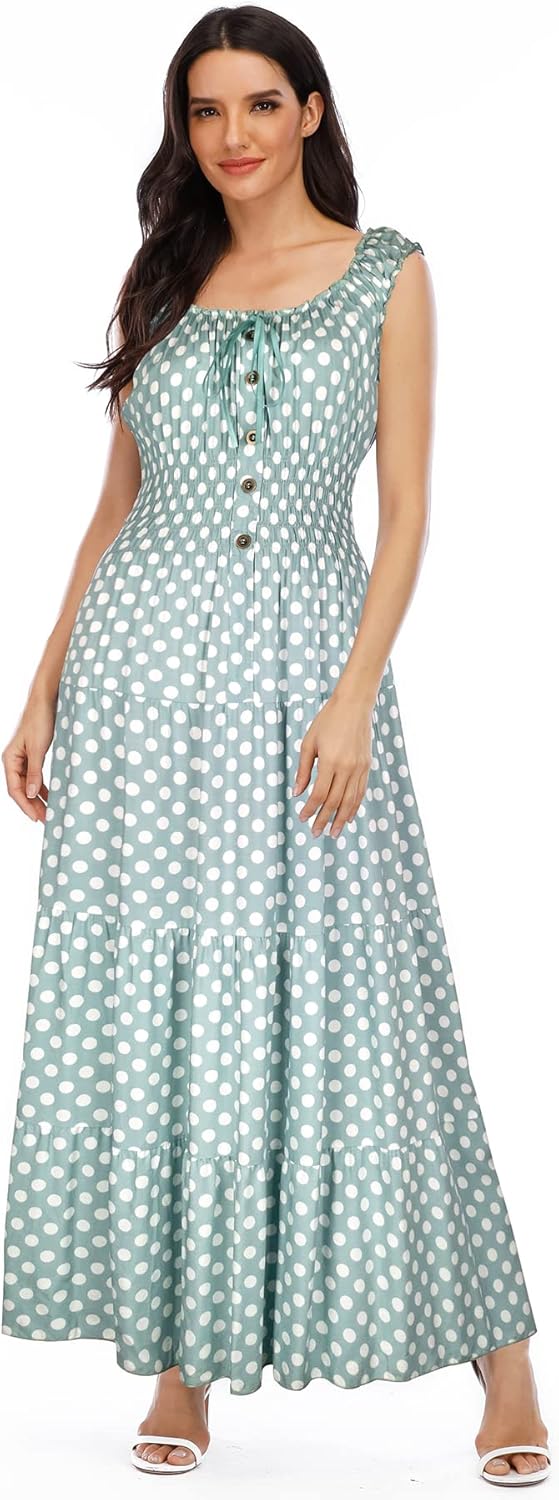Lina Bohemian Maxi Dress for Women – Elegant Summer Long Flowing Dress with Floral Print