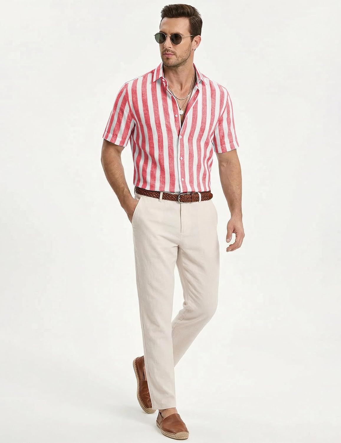 Julien Men's Shirt – Striped Short Sleeve Shirt, Casual Chic Summer Style