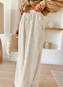 Arlyn Women's Pants – Wide Striped Palazzo with Elastic Waist & Pockets