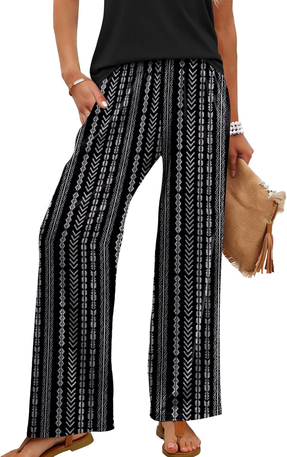 Kendi Women's Palazzo Pants – Wide Flowing Cut, Chic Elastic Waist Summer