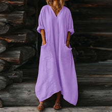 Mila Women's Dress – Maxi Linen Dress V-Neck 3/4 Sleeves A-Line Oversized Summer Dress