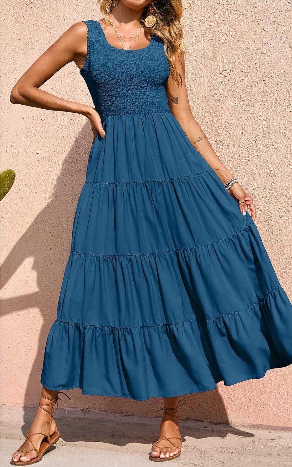 Élina Maxi Dress for Women – Sleeveless Smocked Dress A-Line Cut Summer Bohemian