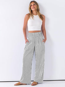 Léah Women's Pants – Striped High-Waisted Palazzo Pants with Pockets Summer