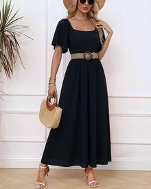 Patricia Women's Maxi Dress – Square Neck, Flowing A-Line Cut, Summer Batwing Sleeves
