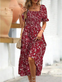 Angeli Women's Floral Dress – Puff Sleeves, Tied Waist, Chic Mini Summer Cut