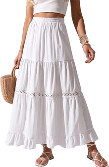 Edith Jupe Maxi Women’s Skirt – Bohemian Cotton Skirt, Crochet Lace & Ruffles
