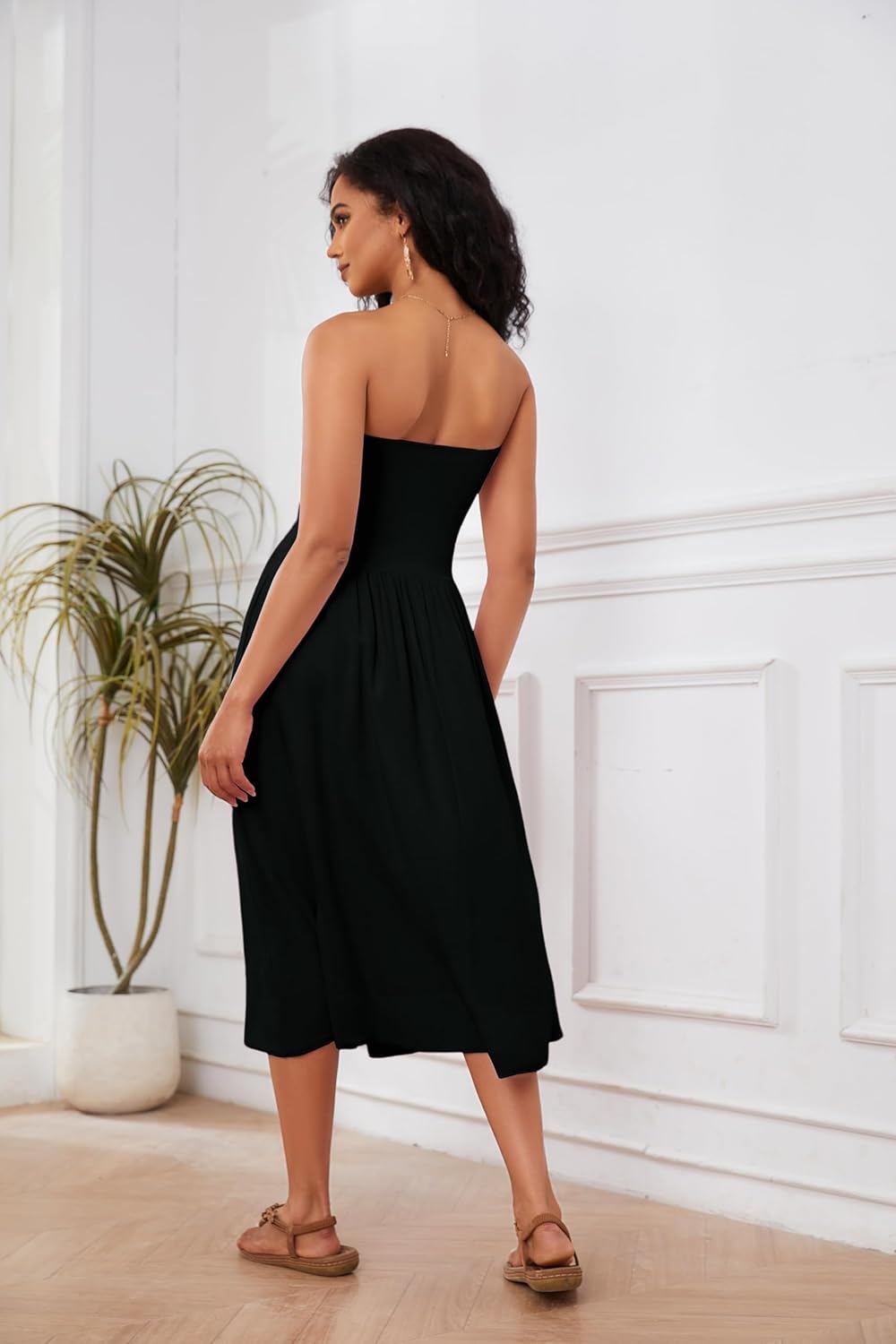 Lina Midi Dress for Women – Sleeveless Bustier Dress with Low Waist A-Line Summer Chic