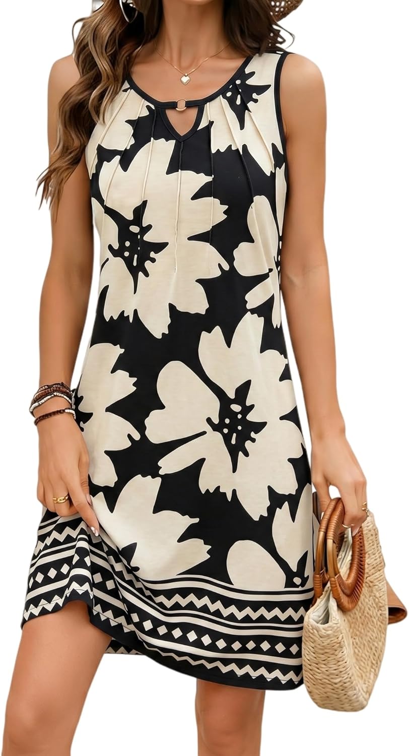 Chloé Women's Summer Dress – Short Floral Dress with Straps, A-Line Cut, Beachwear