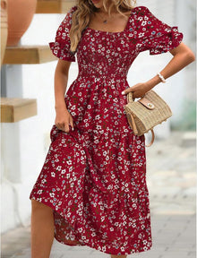 Angeli Women's Floral Dress – Puff Sleeves, Tied Waist, Chic Mini Summer Cut