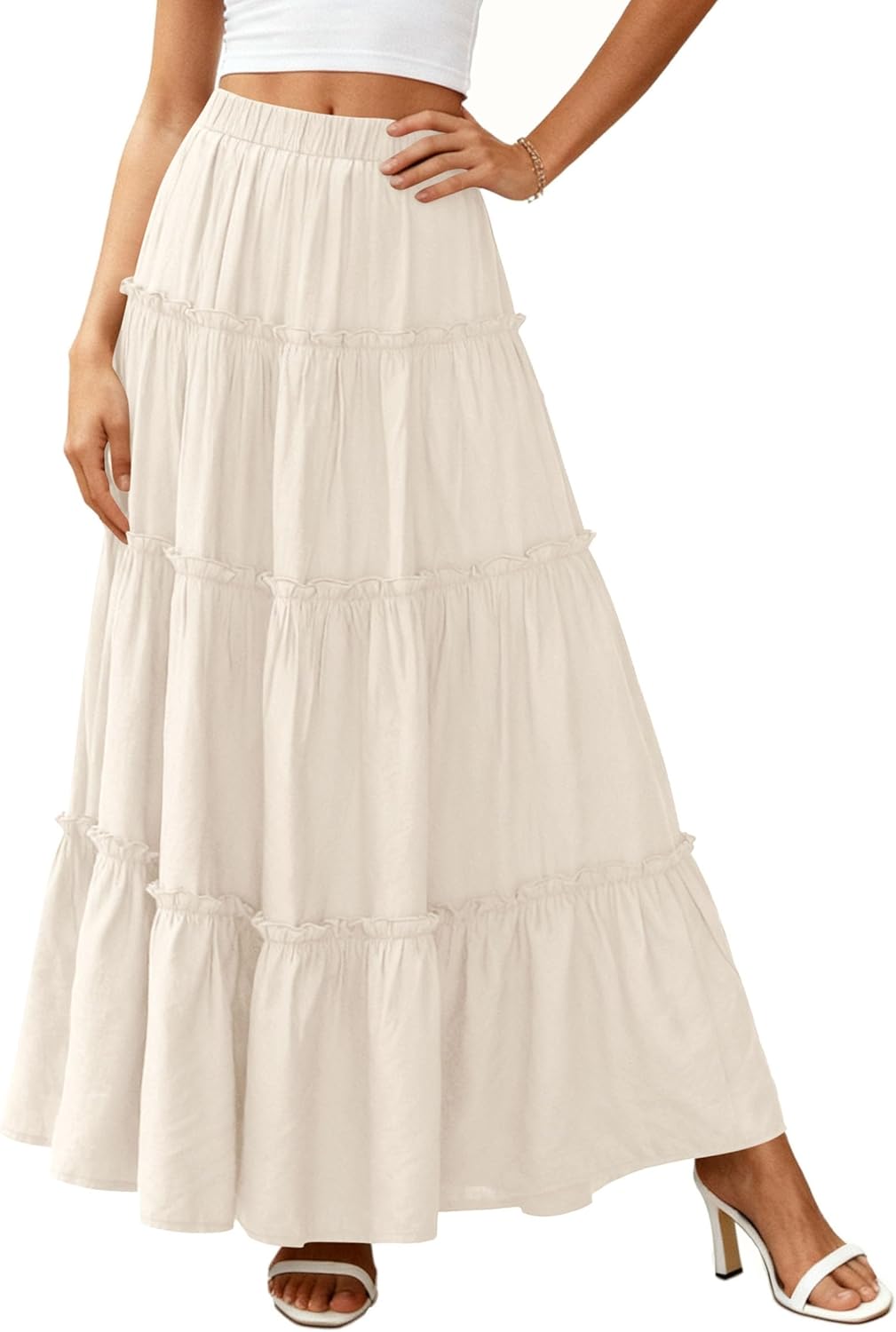 Layza Maxi Skirt for Women – Bohemian High-Waisted Skirt, Flowing & Ruffled Summer
