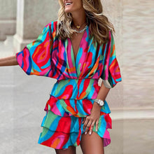 Amélia Women's V-Neck Dress – Flowing Dress with Ruffles and High Waist