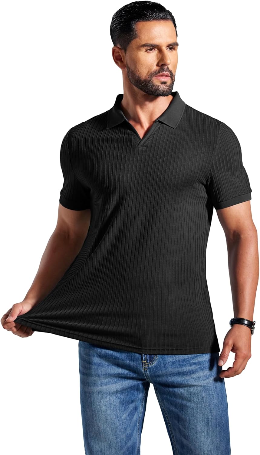 Alex Polo Men – Ribbed V-Neck Slim Fit Polo, Light & Modern Summer Style