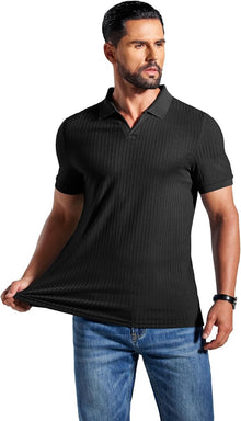 Alex Polo Men – Ribbed V-Neck Slim Fit Polo, Light & Modern Summer Style