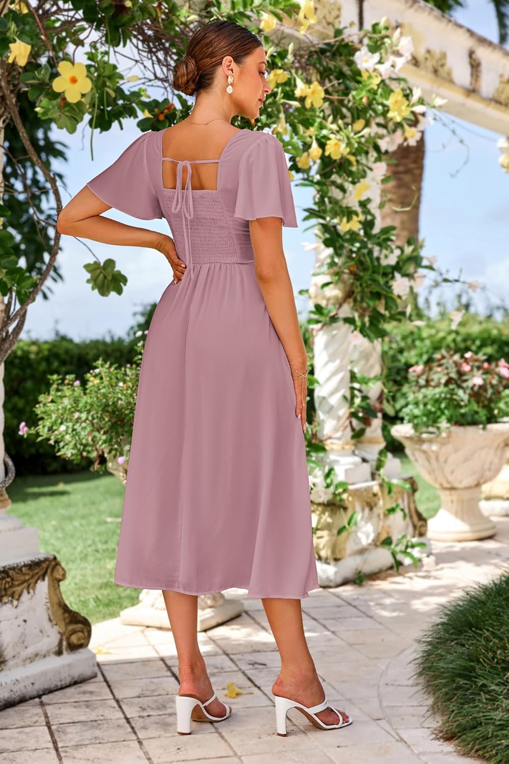 Claire Women's Dress – Maxi Dress with V-Neck, Square Back, A-Line, Flowing Bohemian Summer Style