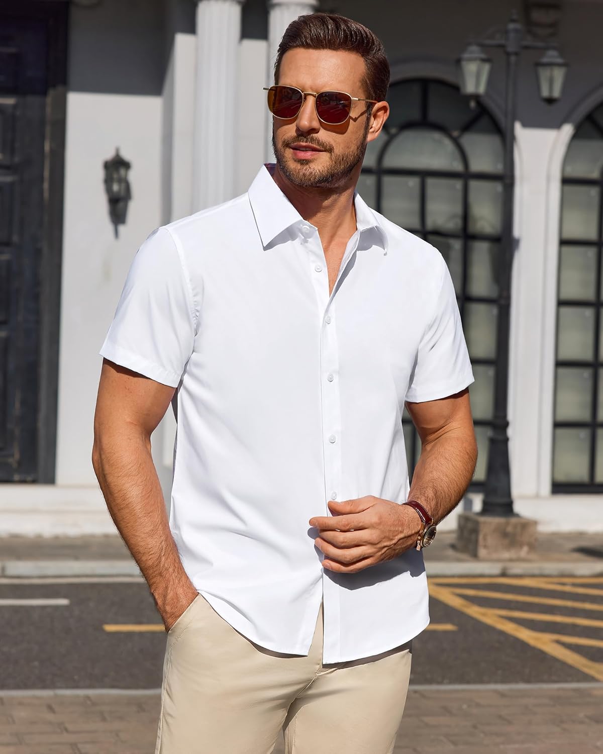 Julius Men's Shirt – Stretch Short-Sleeve Stain-Resistant Shirt with Business Style