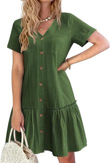 Tianka Women's Robe – Cotton & Linen, V-Neck & Loose Fit Buttoned Elegant Summer