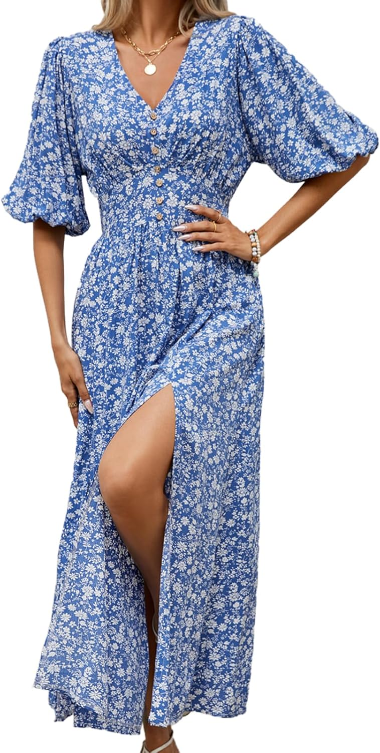 Joyce Women's Bohemian Floral Robe – V-Neck Wrap, Flowing Midi, Summer Sleeves