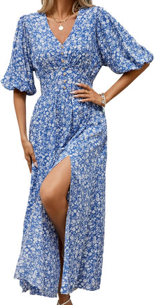 Joyce Women's Bohemian Floral Robe – V-Neck Wrap, Flowing Midi, Summer Sleeves