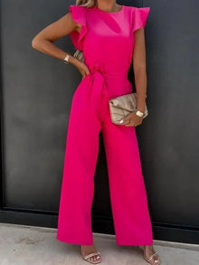 Jessy Combinaison Femme – Jumpsuit Large with Butterfly Sleeves & Structured Waist Belt
