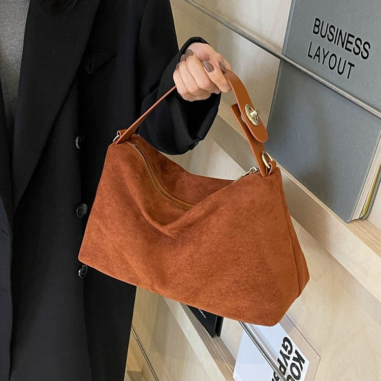 Maëlle Shoulder Bag Woman – Elegant Suede Bag with Faux Leather Handle & Large Compartment