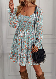 Aria Robe Midi Woman – Floral Dress with Ruffles, U Neckline & Summer Fitted Cut