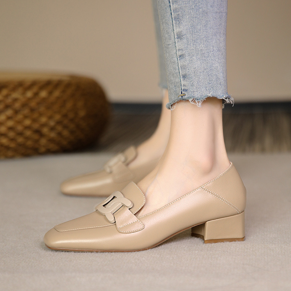 Evrynth Moccasins Women – Leather Mary Jane Shoes with Chunky Heel & Comfort
