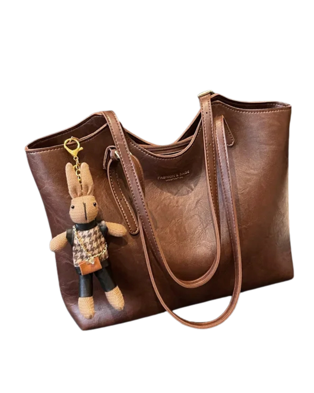 Emma Rustic Edge Tote – Spacious Vintage Vegan Leather Bag with Fancy Pendant