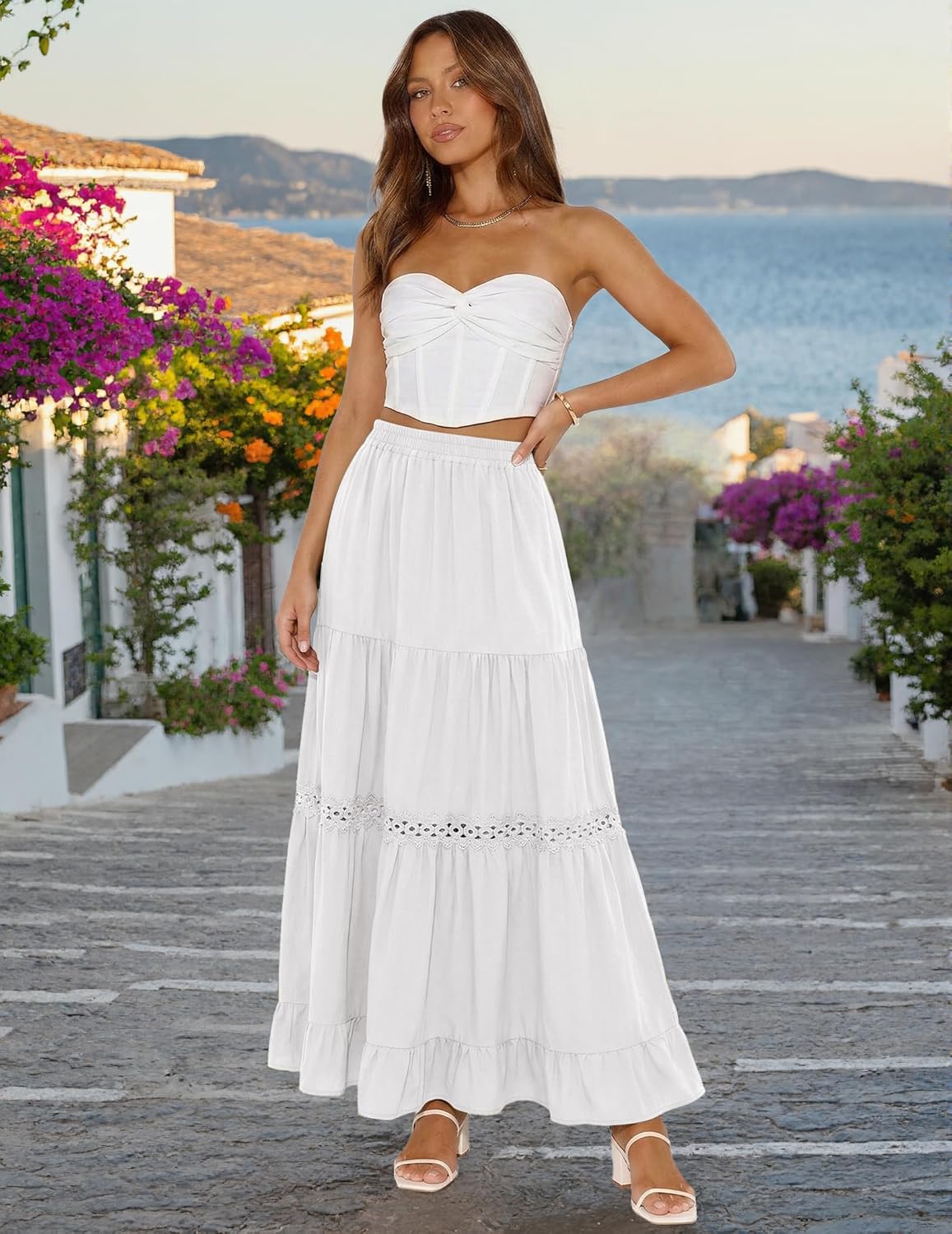 Edith Jupe Maxi Women’s Skirt – Bohemian Cotton Skirt, Crochet Lace & Ruffles