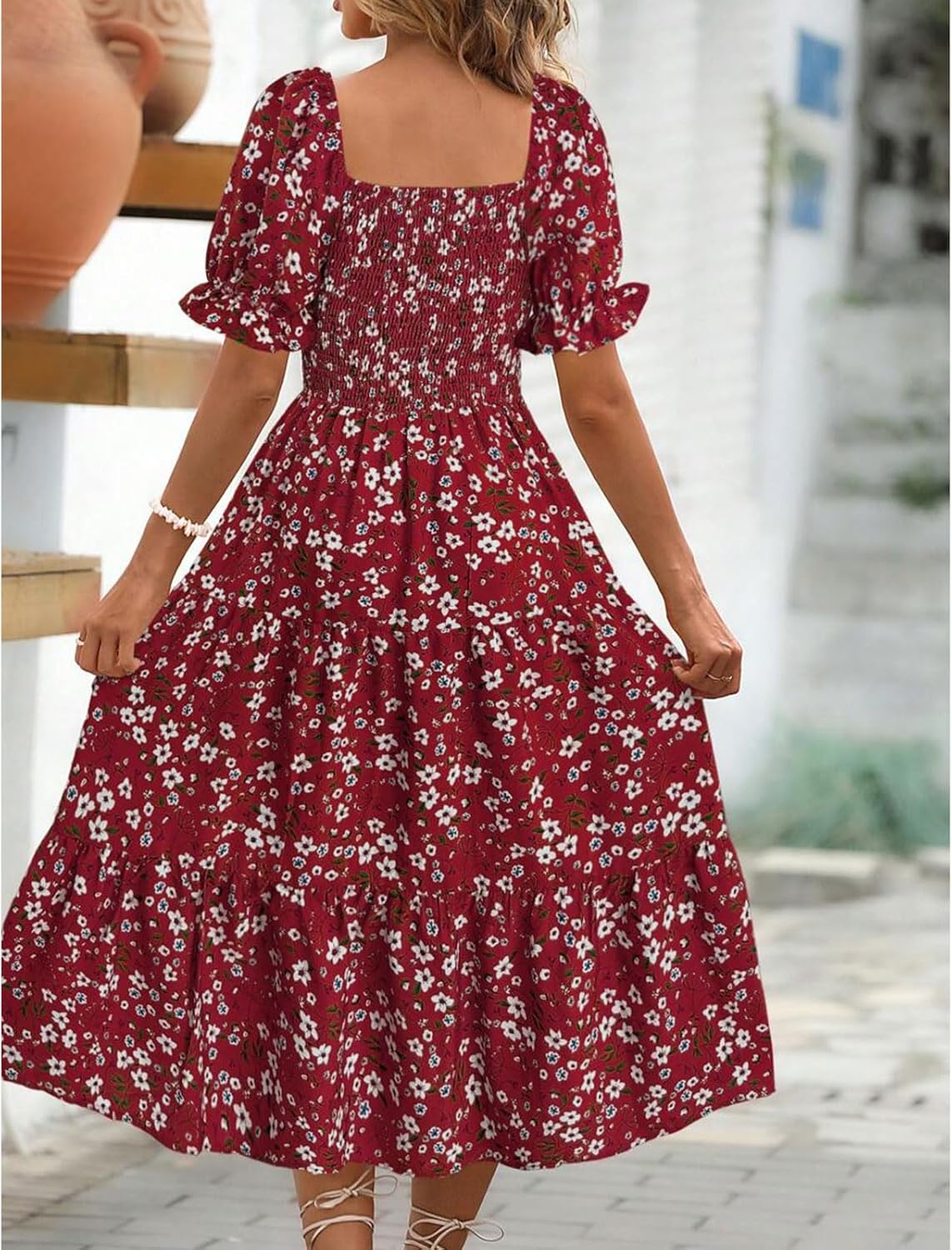 Angeli Women's Floral Dress – Puff Sleeves, Tied Waist, Chic Mini Summer Cut