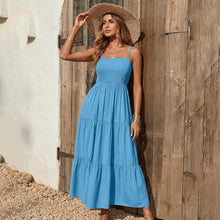 Léa Women's Dress – Bohemian Maxi Dress with Square Neck, Smocked, Ruffled, Flowing Summer Dress
