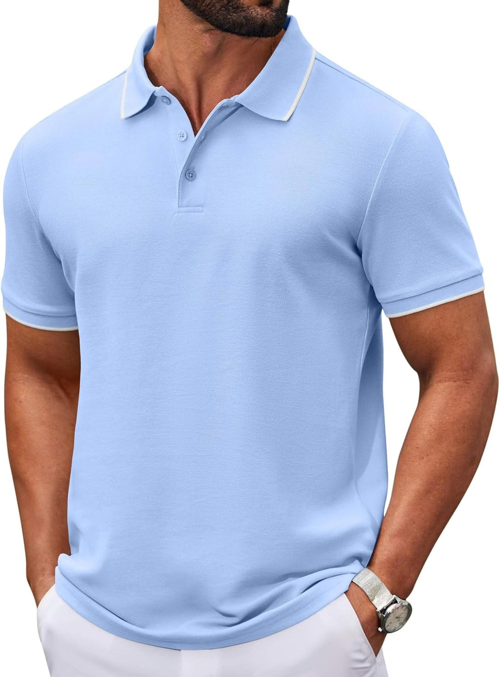 Robert Polo Men – Cotton Piqué Polo, Lightweight & Casual Chic Summer Style
