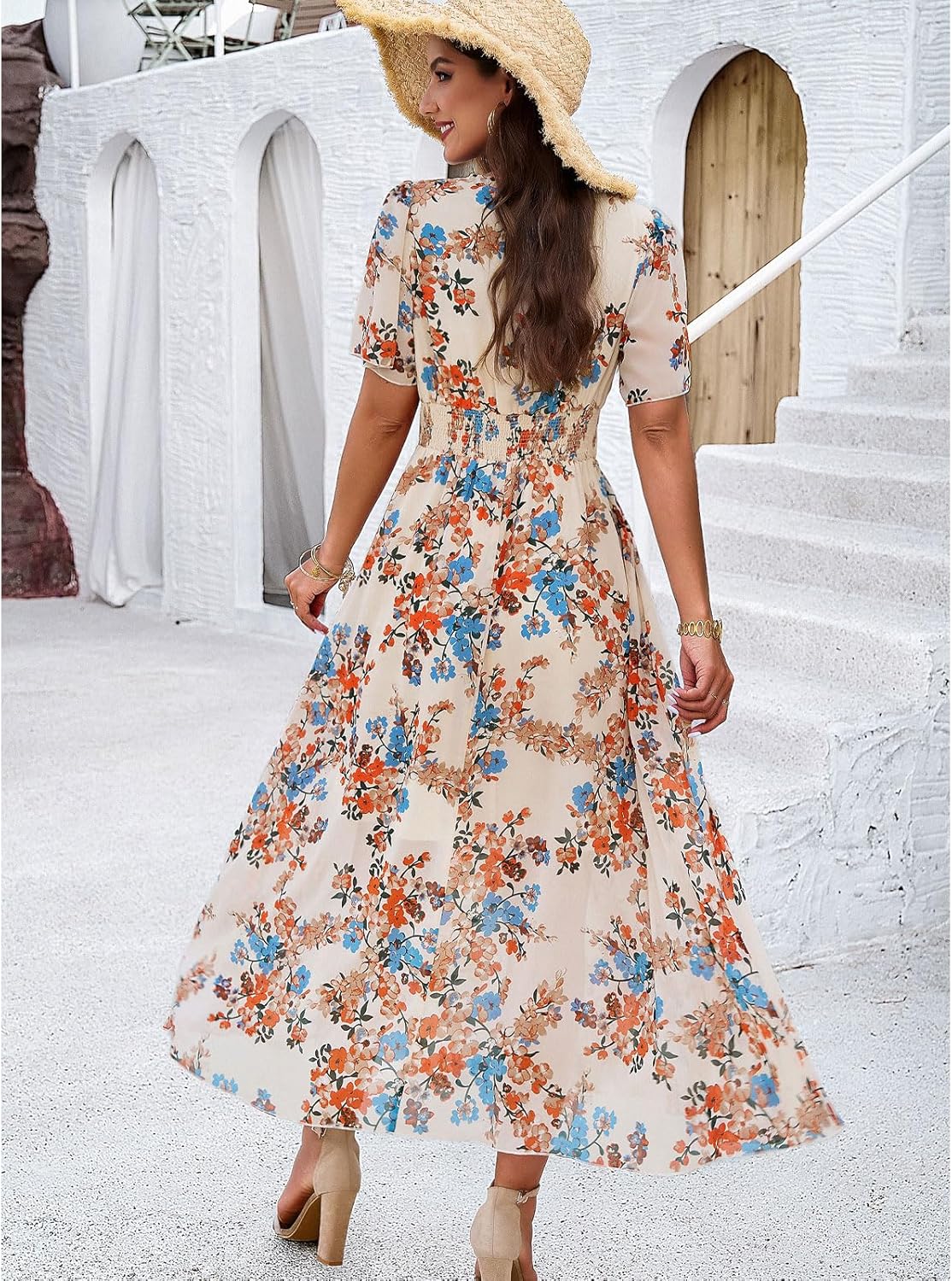 Dianne Women's Floral Dress – V-Neck, Short Sleeves, Flowing Cut, Casual Summer
