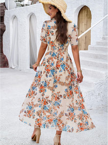 Dianne Women's Floral Dress – V-Neck, Short Sleeves, Flowing Cut, Casual Summer