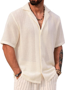 Herbert Men's Crochet Shirt – Openwork Knit Shirt Cuban Style Summer