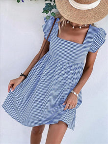 Lily Women's Robe – Midi Plaid Dress with Square Neck, Smocked, Ruffles, A-Line Summer Dress