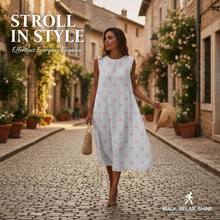 Elena Women's Dress – Floral Linen Midi Dress with Round Neck, Sleeveless, Pockets, Bohemian Summer