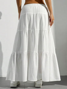 Dori Maxi Skirt for Women – White Bohemian Ruffled High-Waist A-Line Skirt
